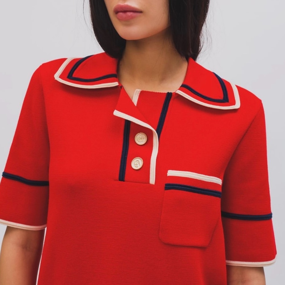 Gucci Polyester Red Blue and white striped top